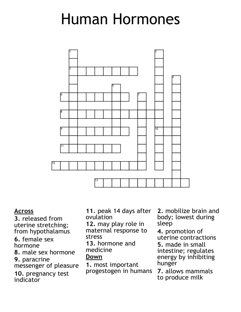 Human Hormones Crossword