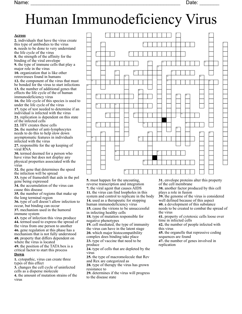 Human Immunodeficiency Virus Crossword