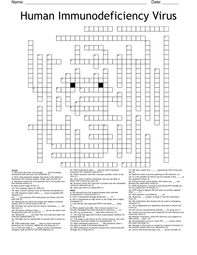 Human Immunodeficiency Virus Crossword
