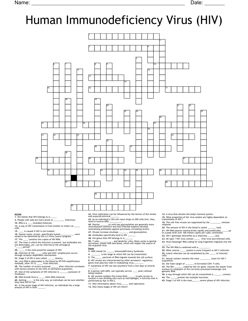 Human Immunodeficiency Virus (HIV) Crossword