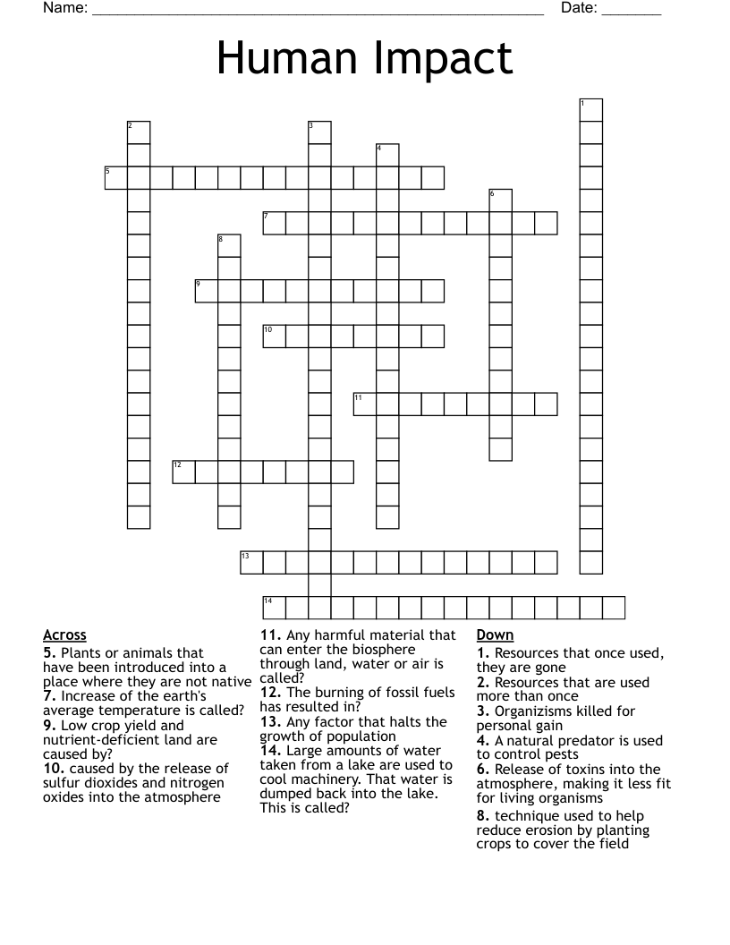Human Impact Crossword