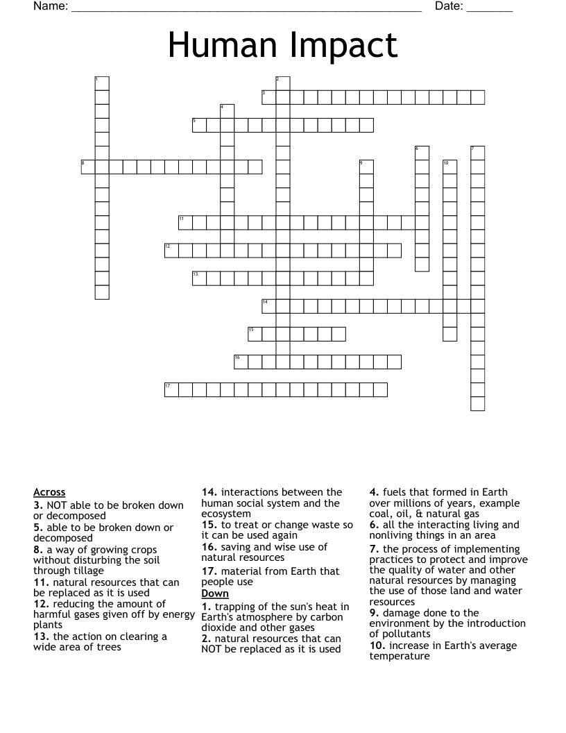 Human Impact Crossword