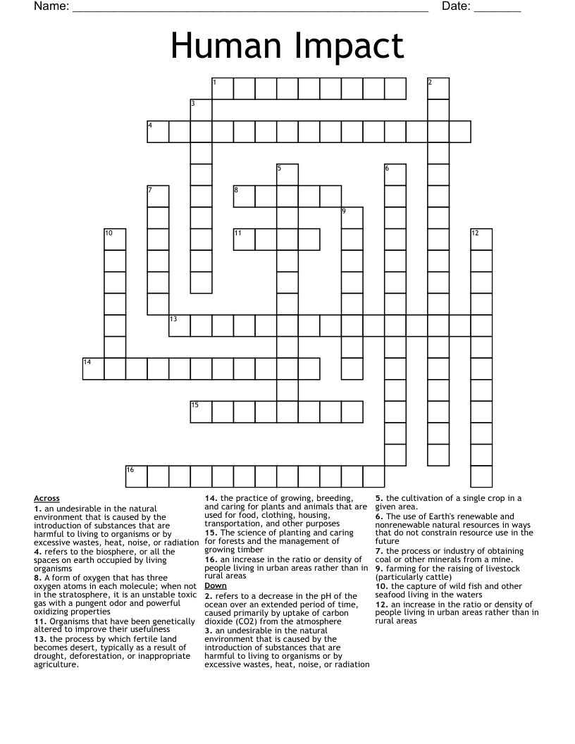Human Impact Crossword