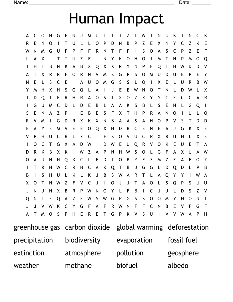 Human Impact Word Search