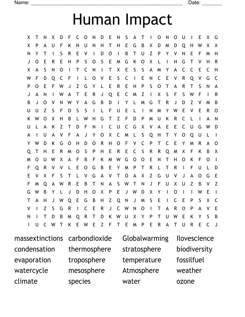 Human Impact Word Search