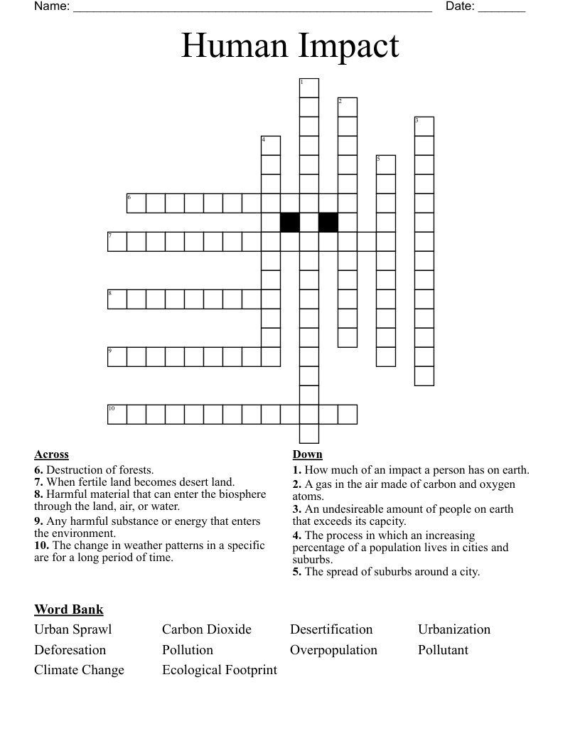 Human Impact Crossword