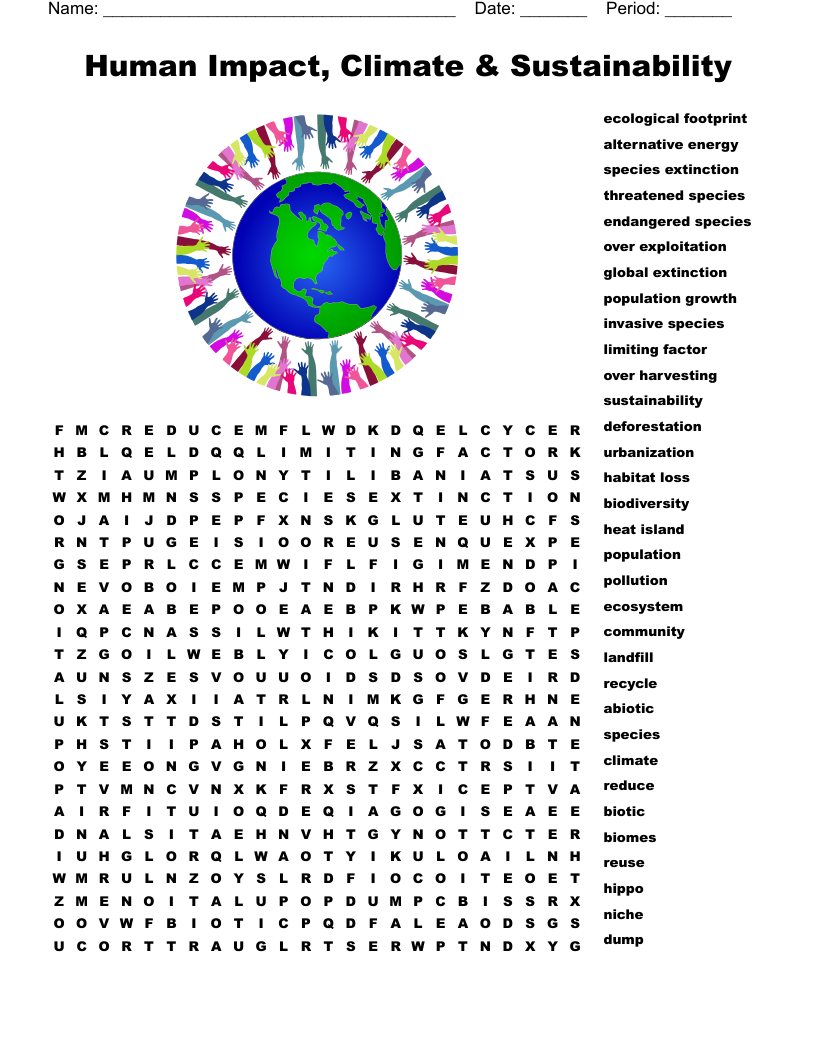 Human Impact, Climate & Sustainability Word Search