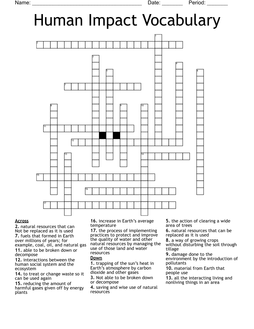 Human Impact Vocabulary  Crossword