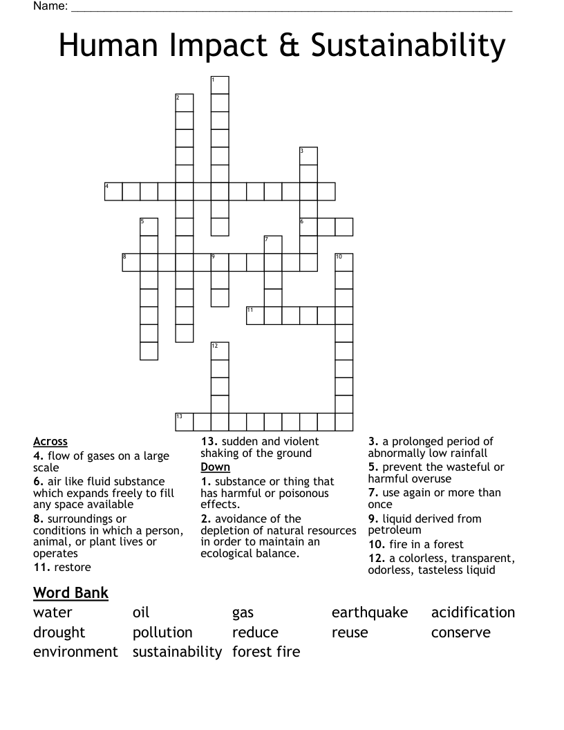 Human Impact & Sustainability Crossword