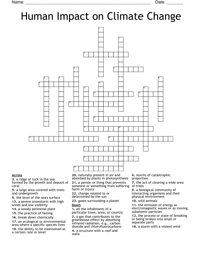 Human Impact on Climate Change Crossword