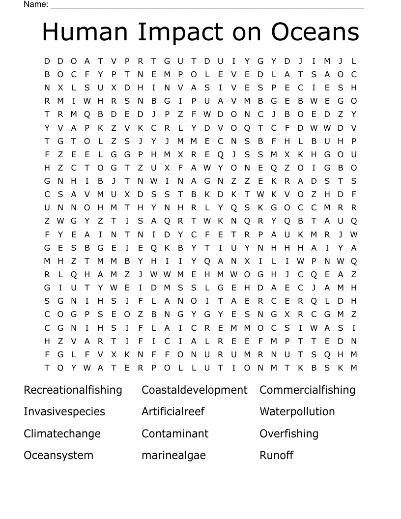 Human Impact on Oceans Word Search