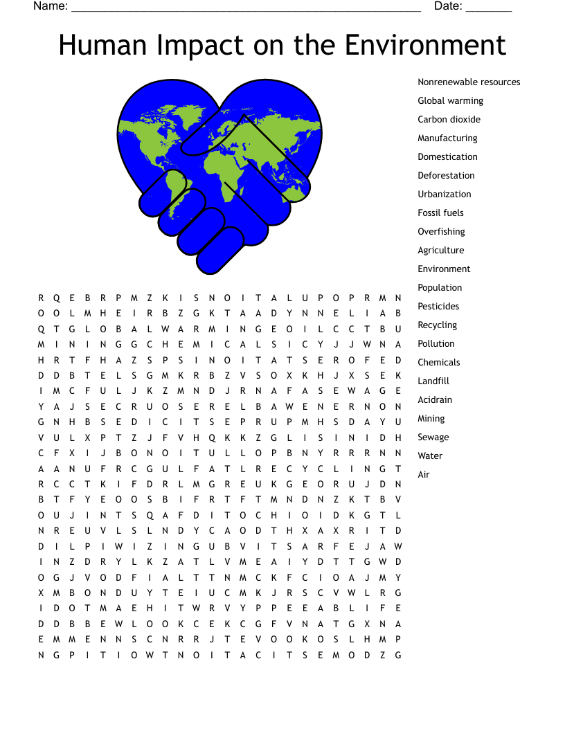 Human Impact on the Environment Word Search