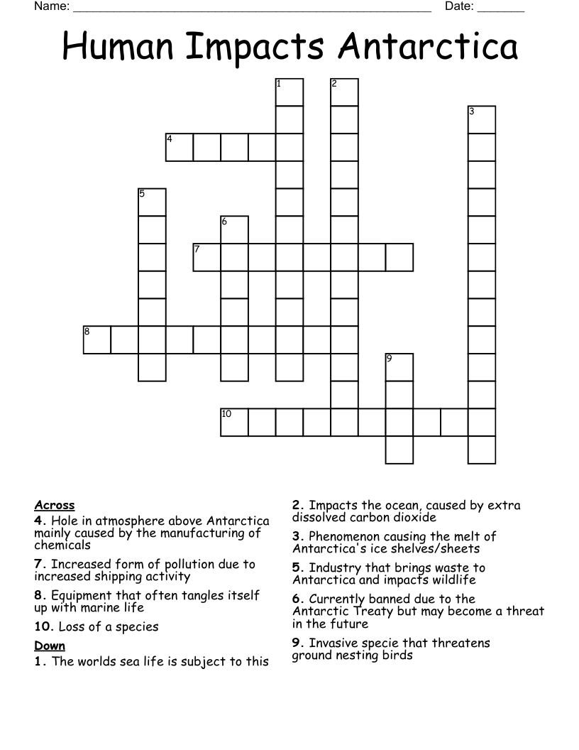 Human Impacts Antarctica Crossword