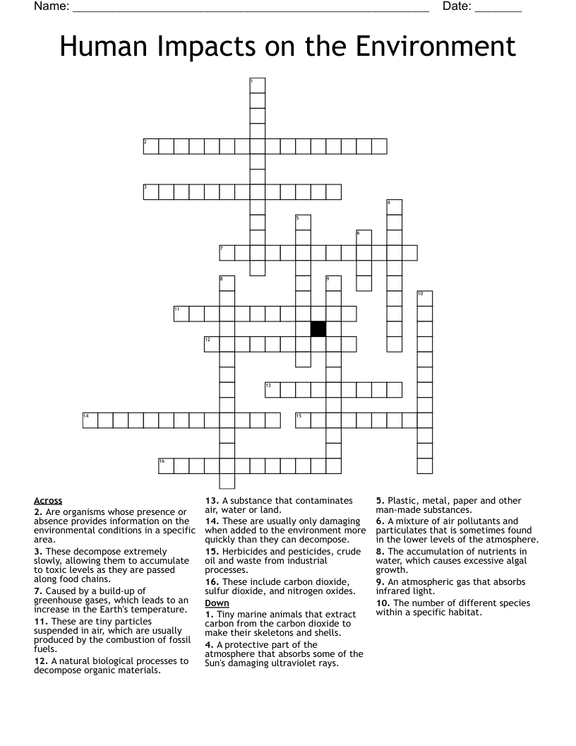 Human Impacts on the Environment Crossword