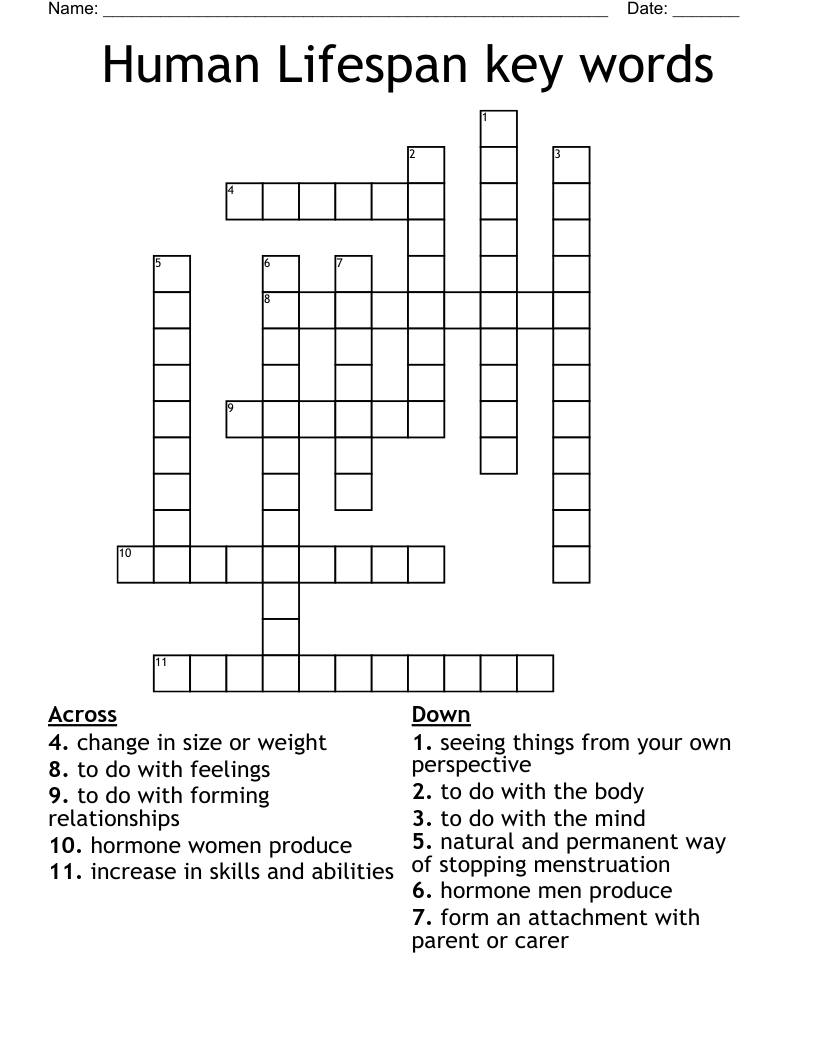 Human Lifespan key words Crossword