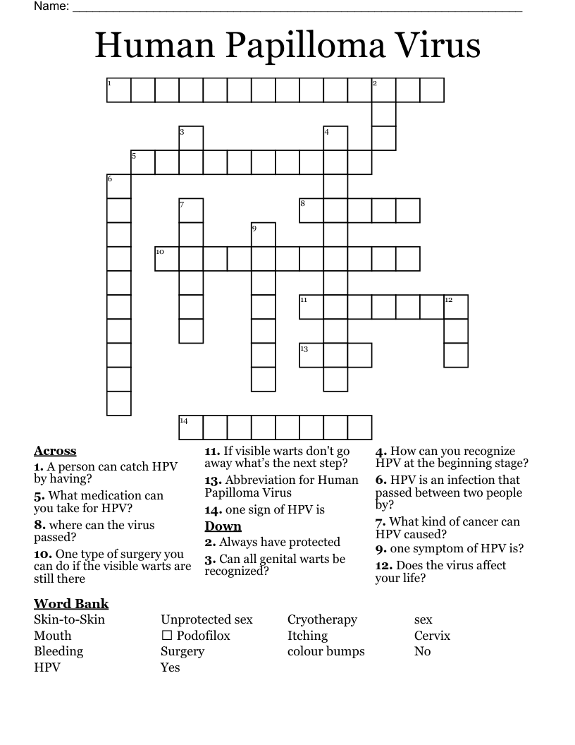 Human Papilloma Virus Crossword