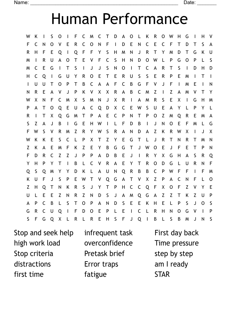 Human Performance  Word Search