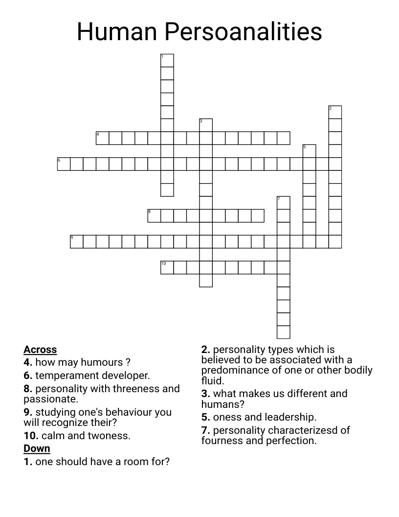 Human Persoanalities Crossword
