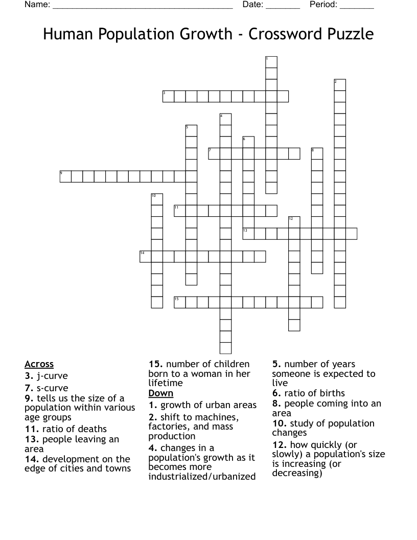 Human Population Growth - Crossword Puzzle