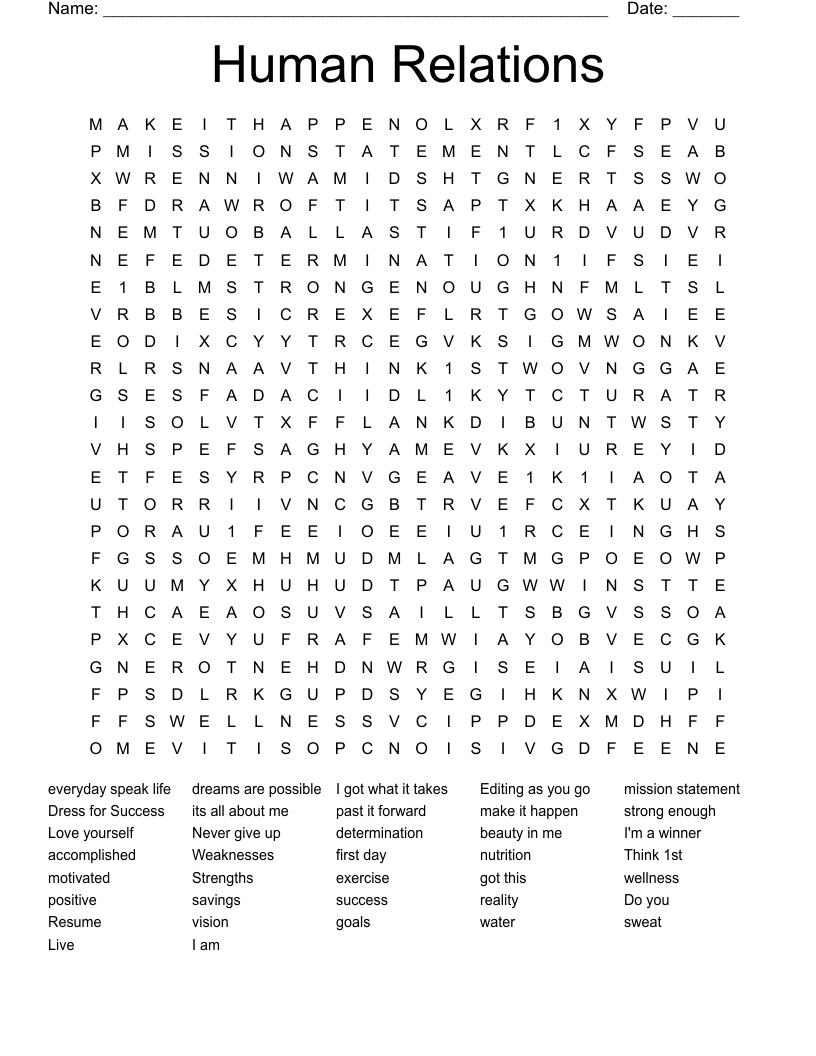 Human Relations Word Search