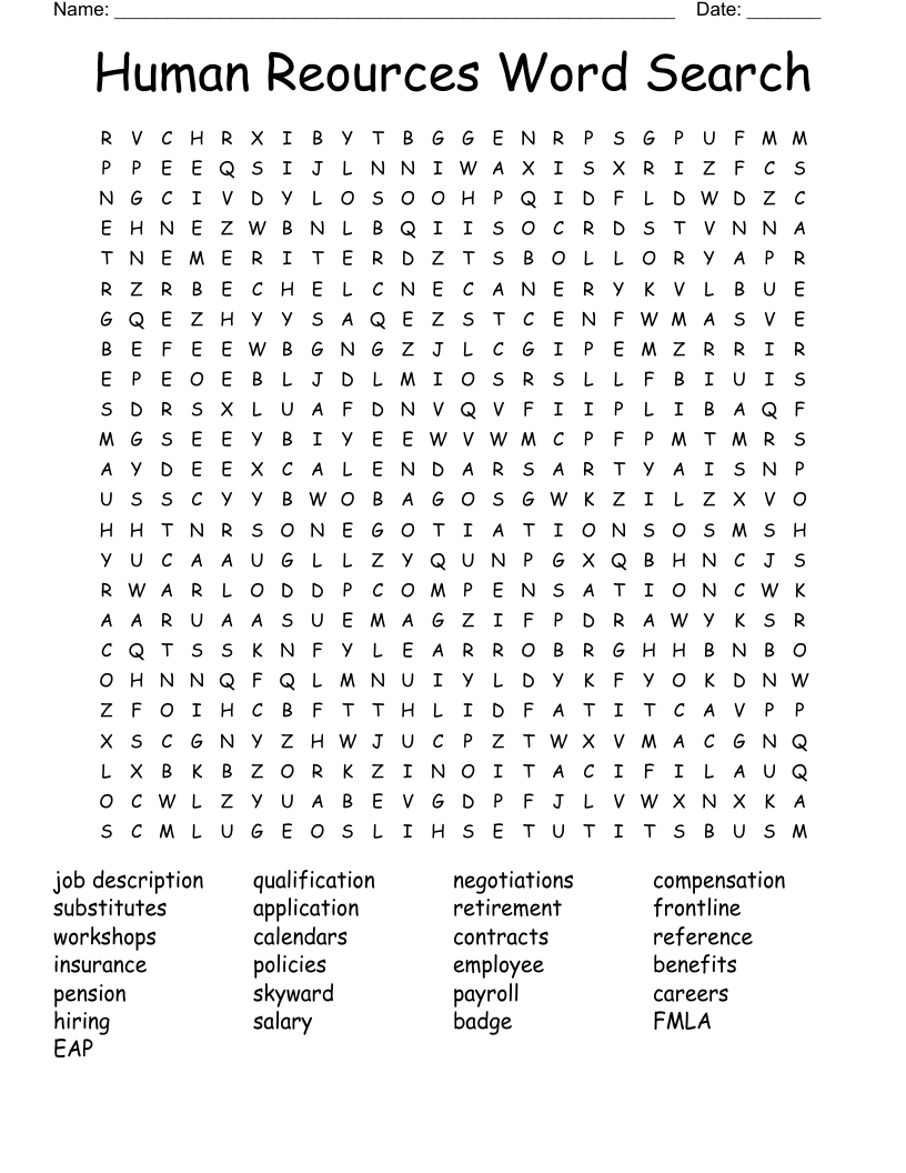 Human Reources Word Search