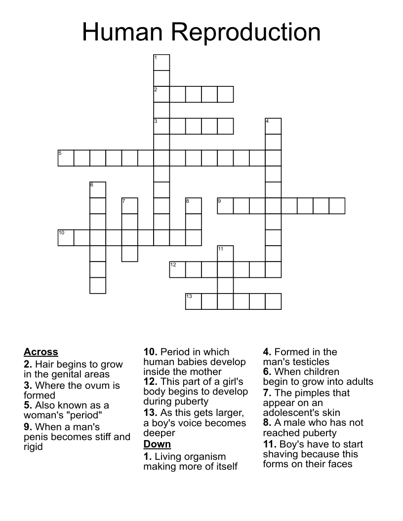 Human Reproduction Crossword