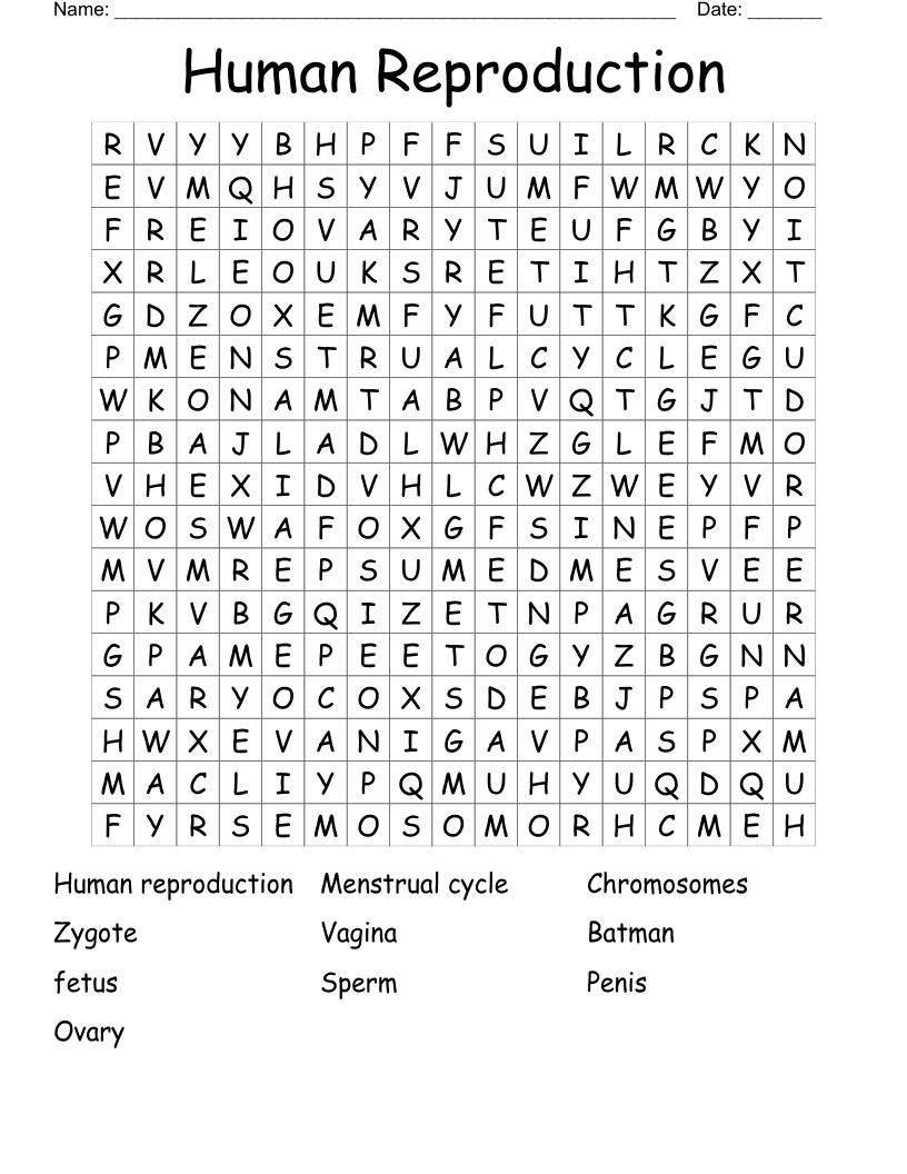 Human Reproduction Word Search