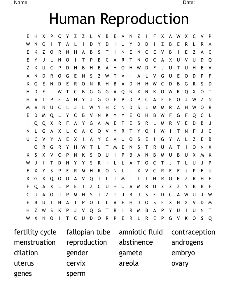 Human Reproduction Word Search