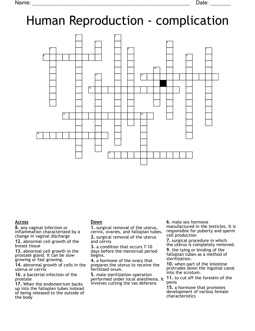 Human Reproduction - complication Crossword