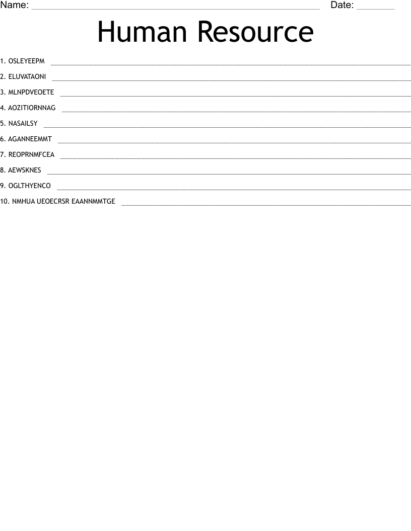 Human Resource  Word Scramble