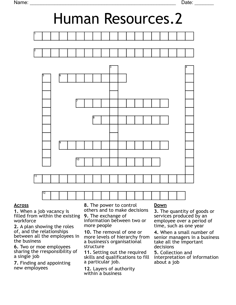 Human Resources.2 Crossword