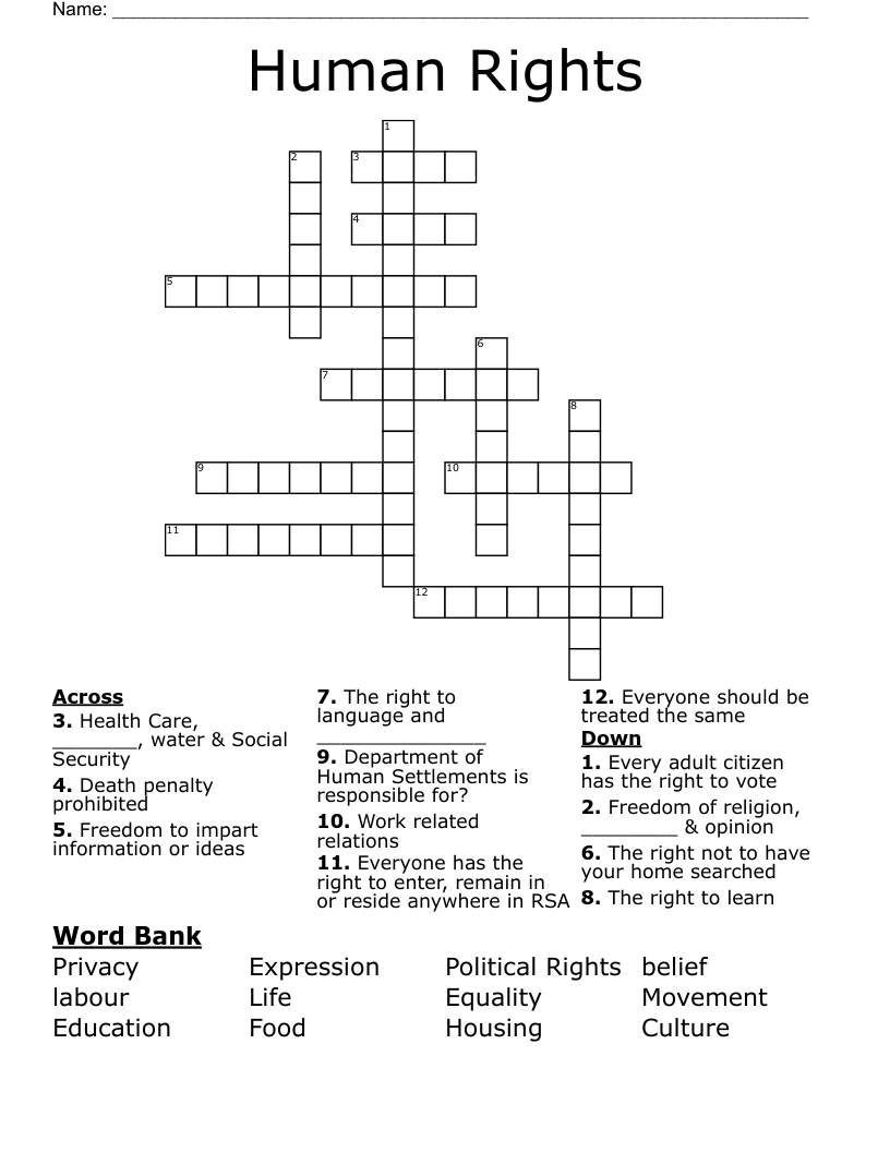 Human Rights Crossword