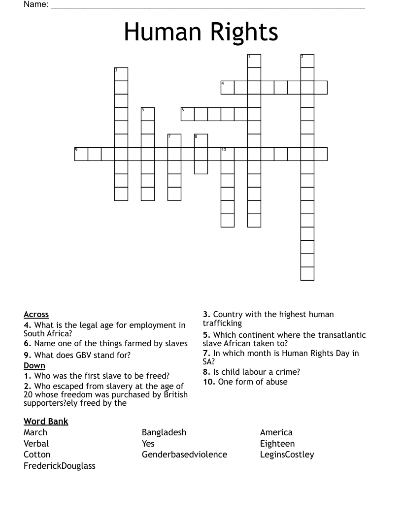 Human Rights Crossword