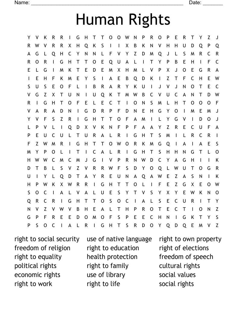Human Rights Word Search