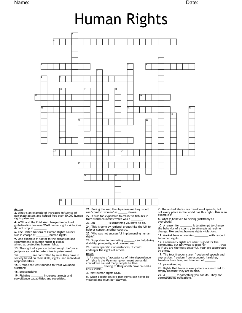 Human Rights Crossword