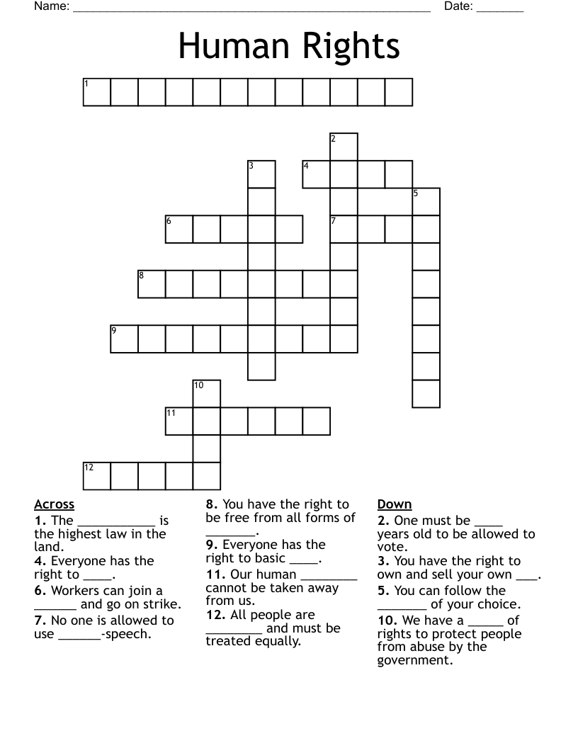 Human Rights Crossword