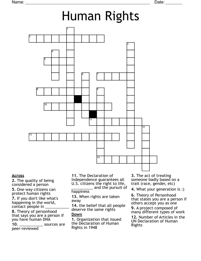 Human Rights Crossword