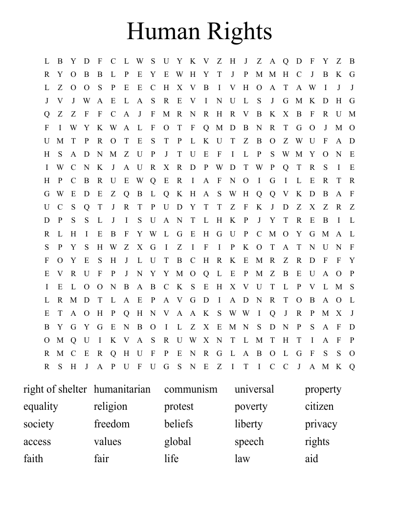 Human Rights Word Search