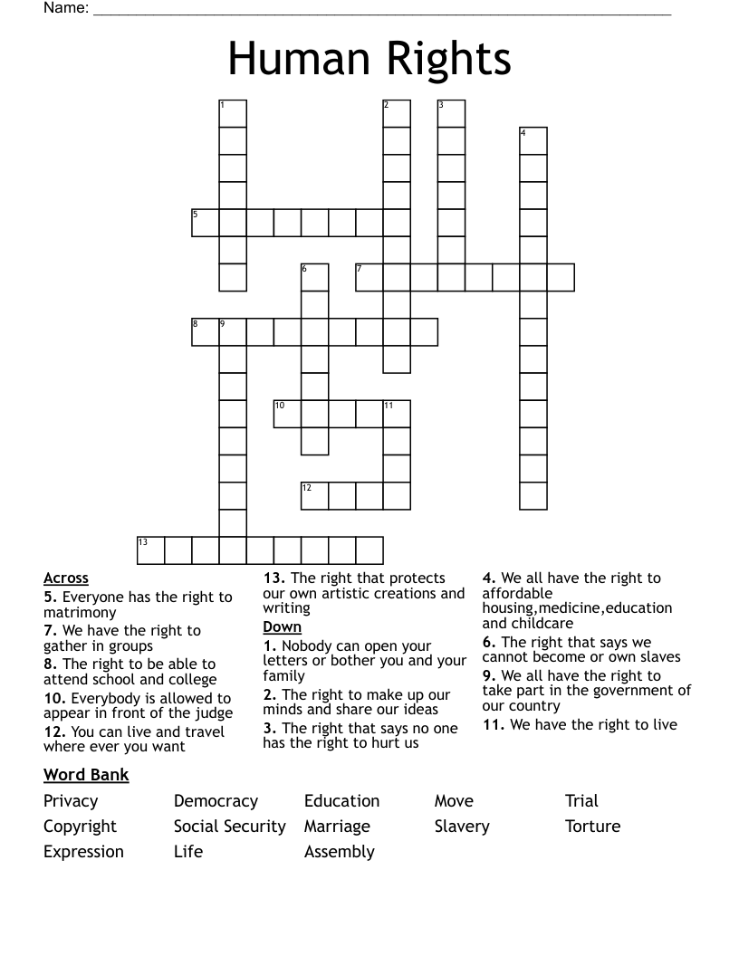Human Rights Crossword