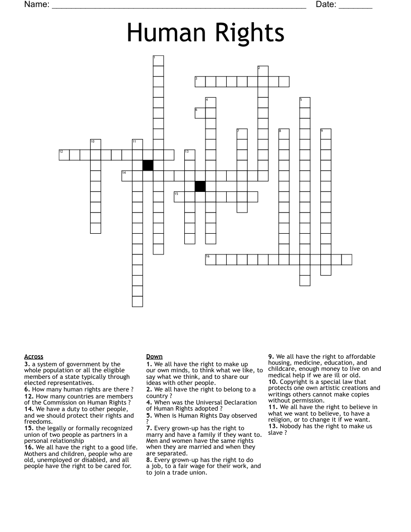 Human Rights Crossword
