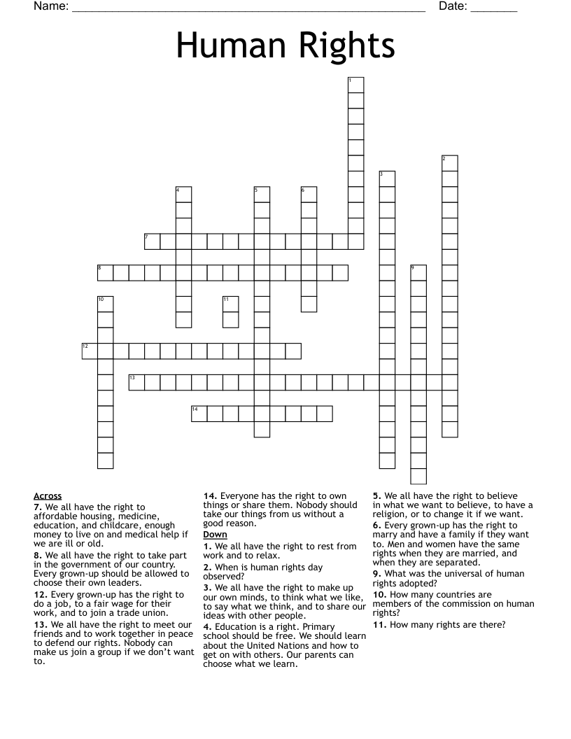 Human Rights Crossword