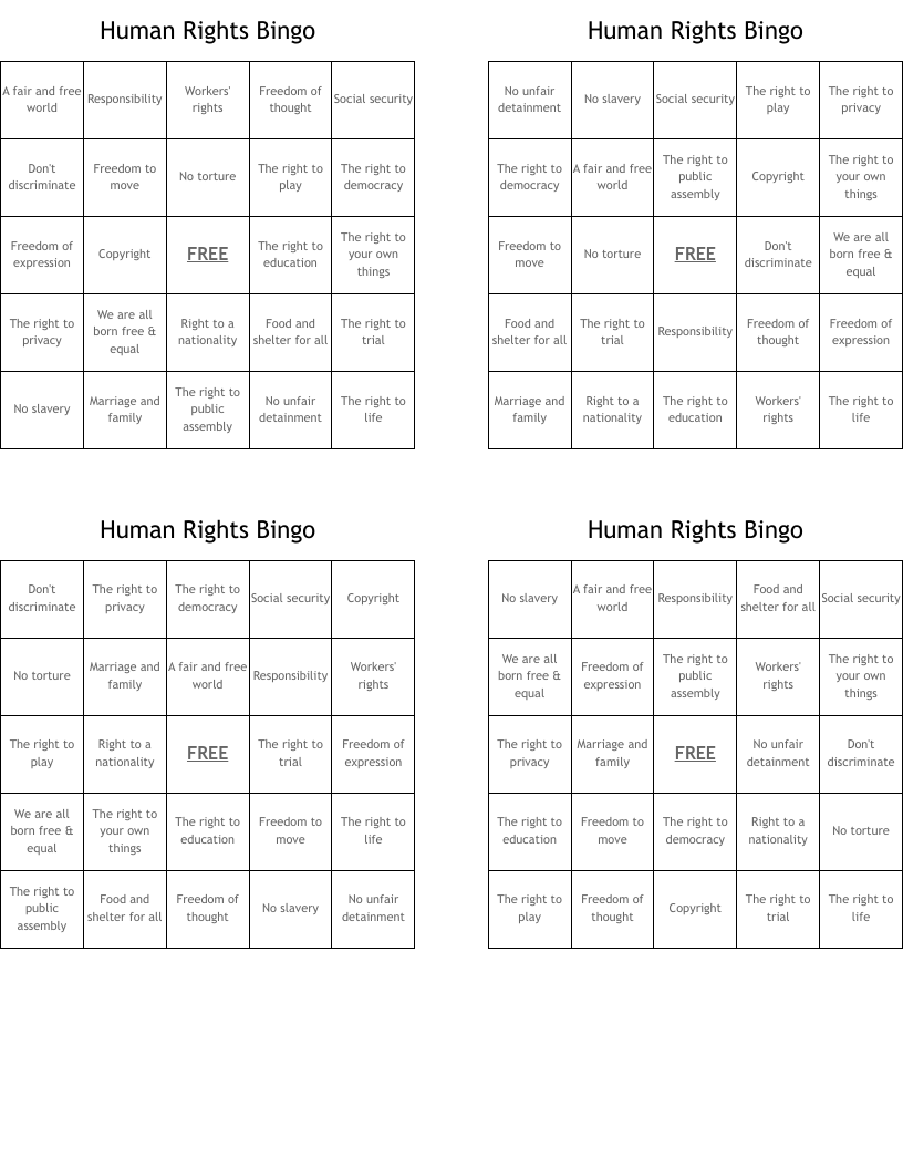 Human Rights Bingo
