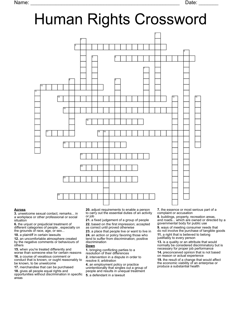 Human Rights Crossword