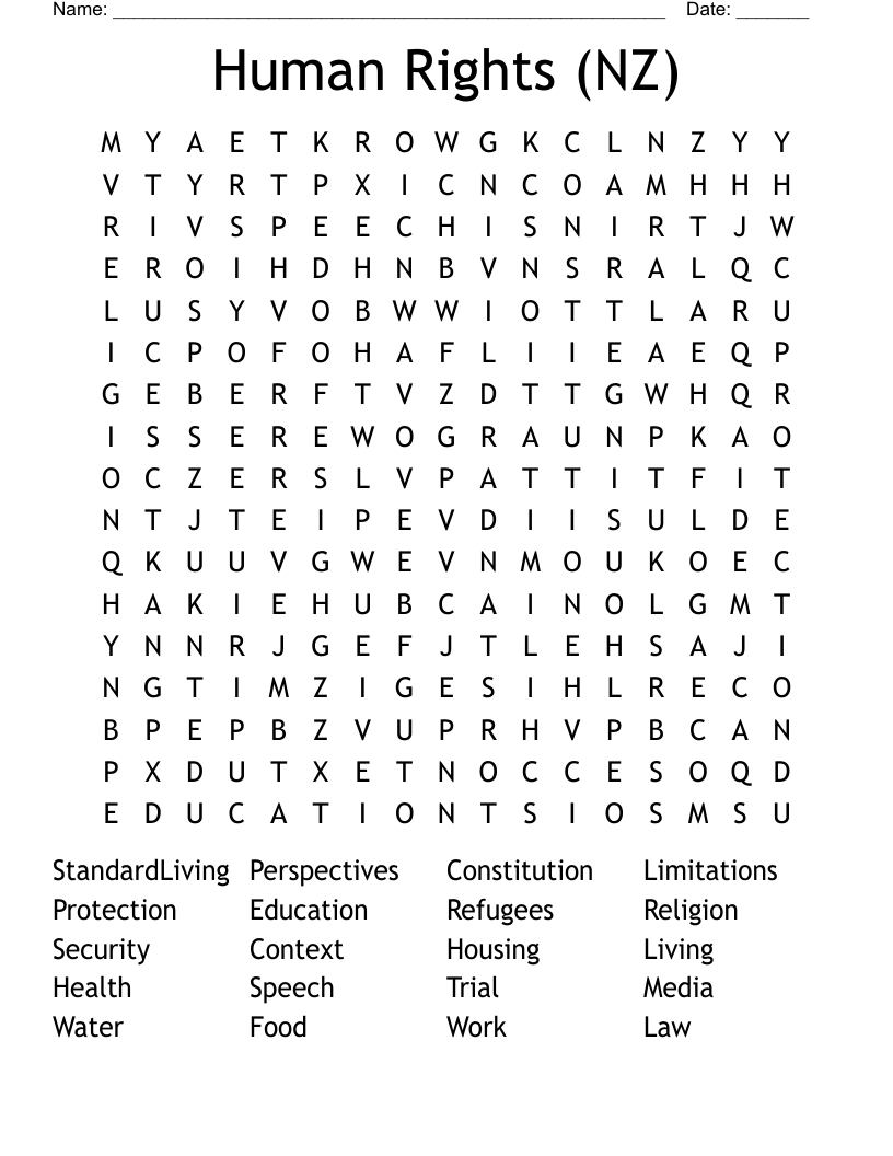 Human Rights (NZ) Word Search