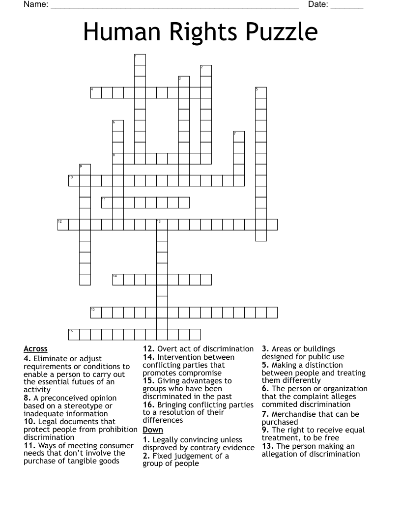 Human Rights Puzzle Crossword