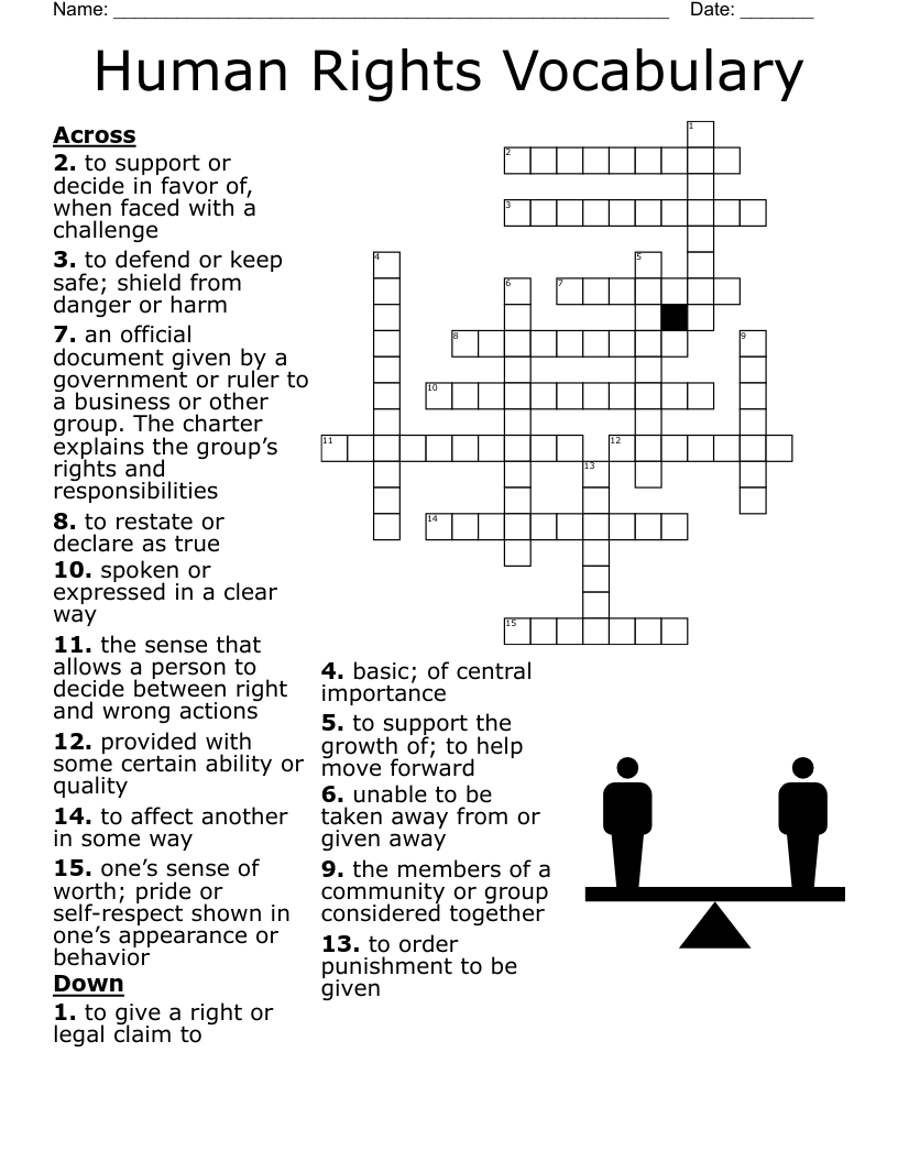 Human Rights Vocabulary Crossword