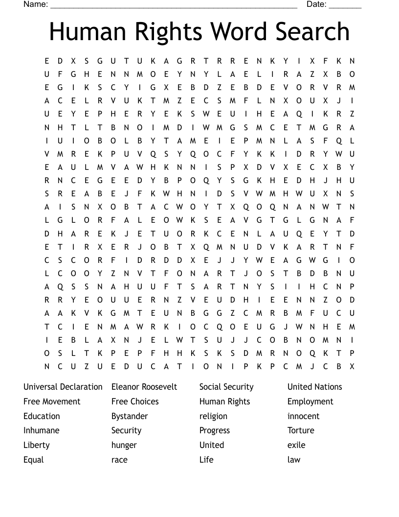 Human Rights Word Search
