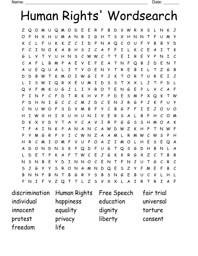 Human Rights' Wordsearch
