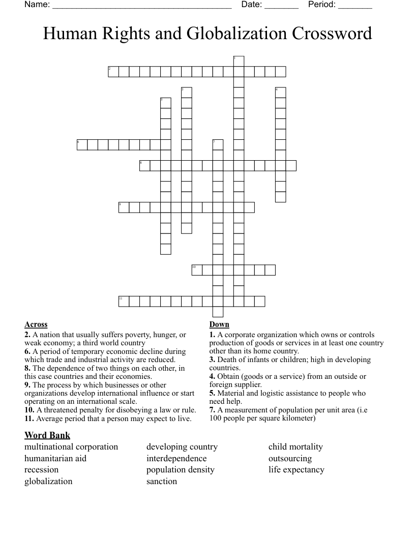 Human Rights and Globalization Crossword