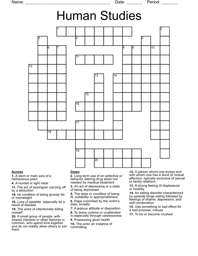 Human Studies Crossword